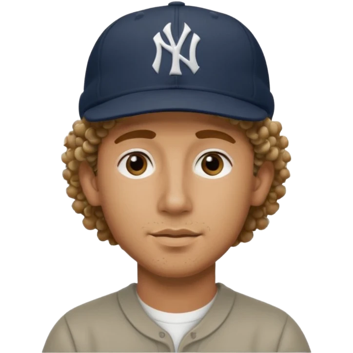 Hazme un moreno con aretes pequeños en las orejas con mucho volumen atrás una gorra plana new York yankee  emoji