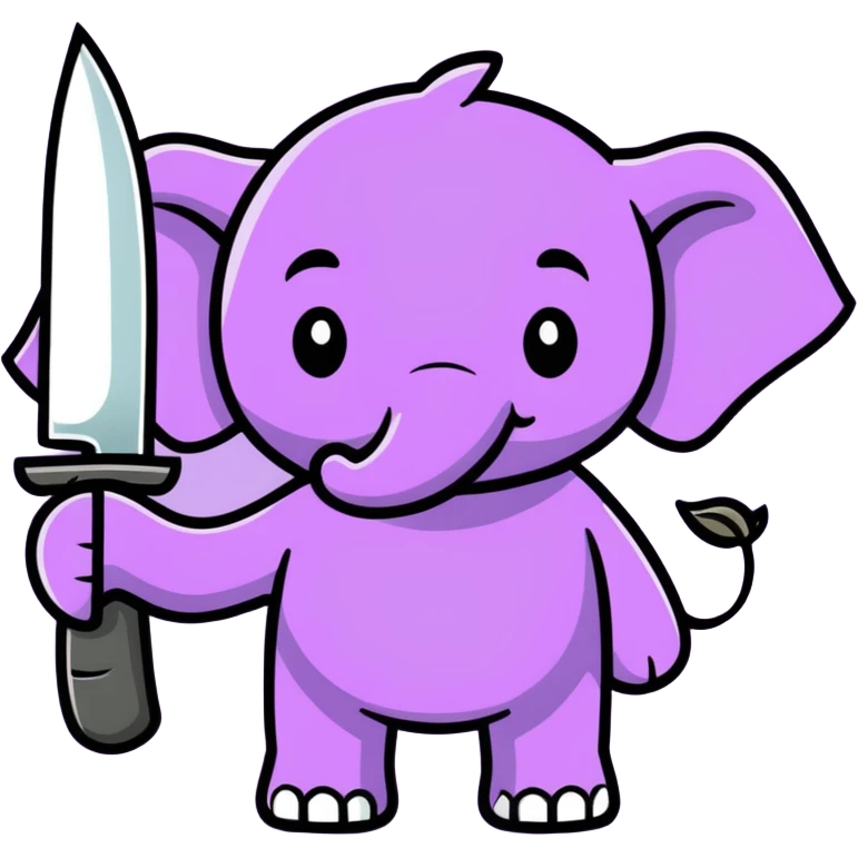 A purple elephant holding a knife ￼ emoji