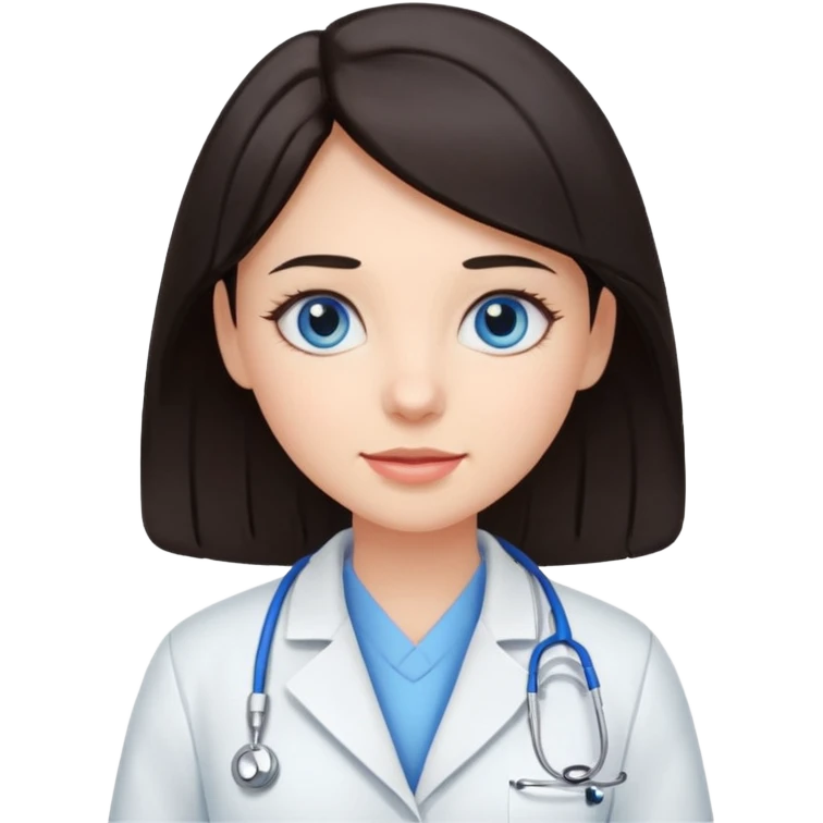 сгенерируй девушку стоматолога с темными волосами и голубыми глазами emoji