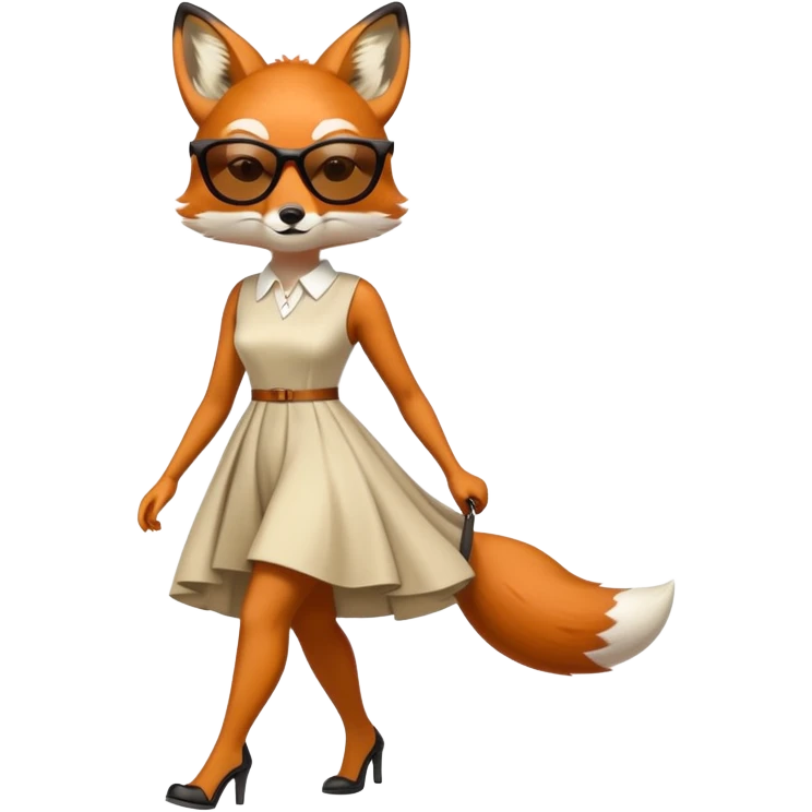 serious anthropomorphised female fox in stylish dress with sunglasses, walking with confidence, full-body view emoji