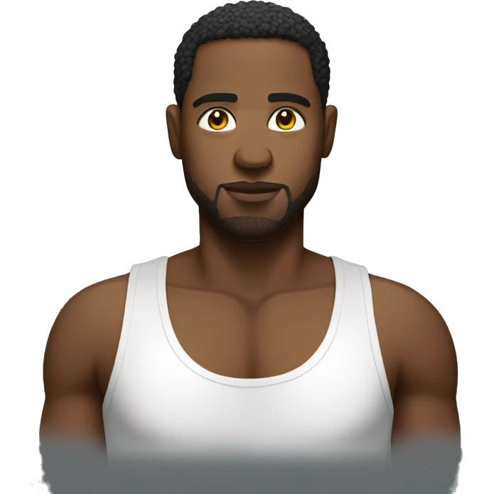 black man wearing white tank top, wet emoji