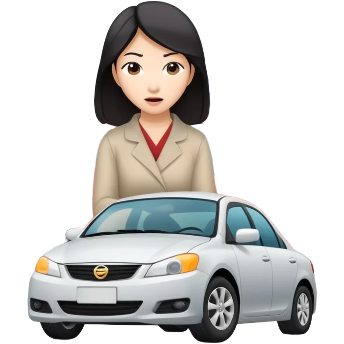 Asian woman crashing car into other cars emoji