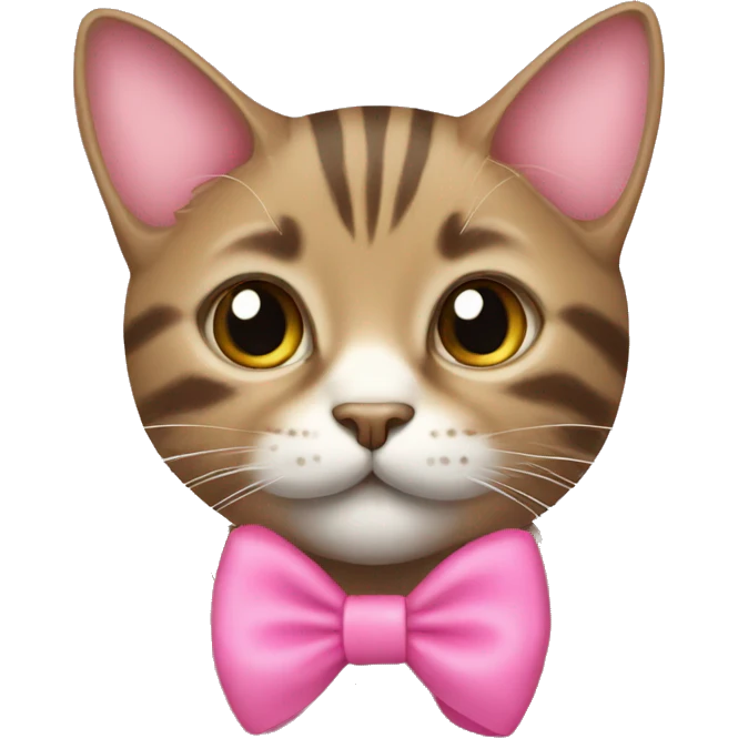 Tabby cat with a pink bow emoji