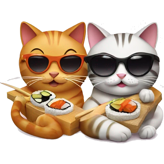 two cats wearing sunglasses eating sushi emoji