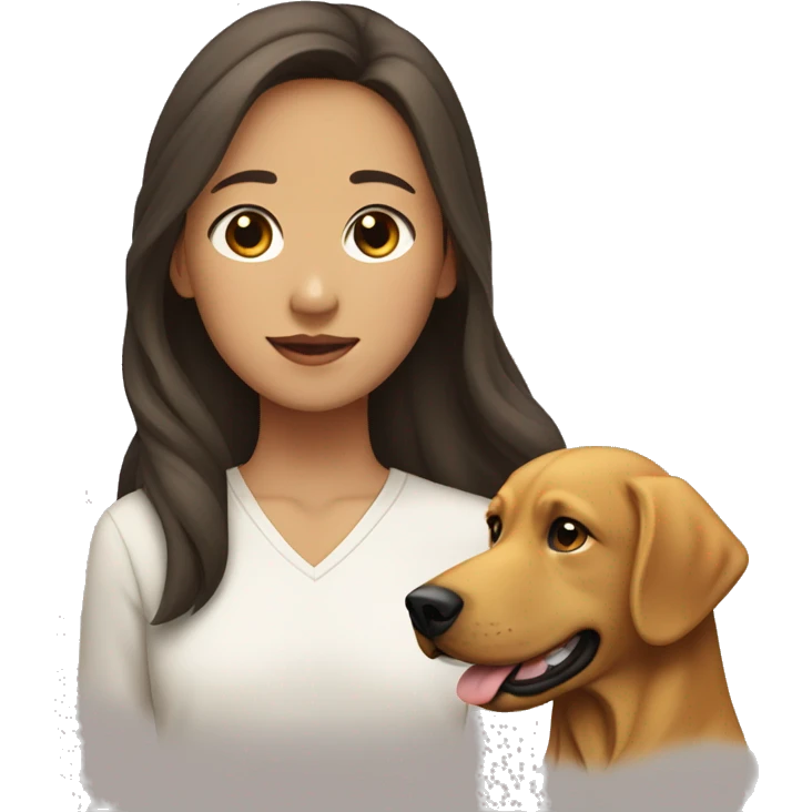 Very Light brown skin male next to an Asian female with a dark golden retriever in the middle  emoji
