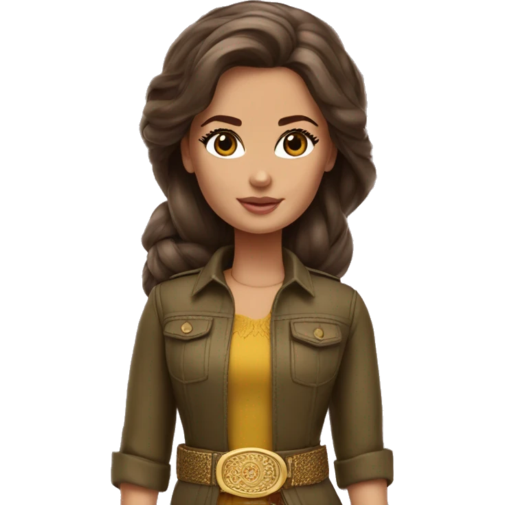 Kurdish, Kurd, Brown hair barbie, olive clothes, gold belt emoji