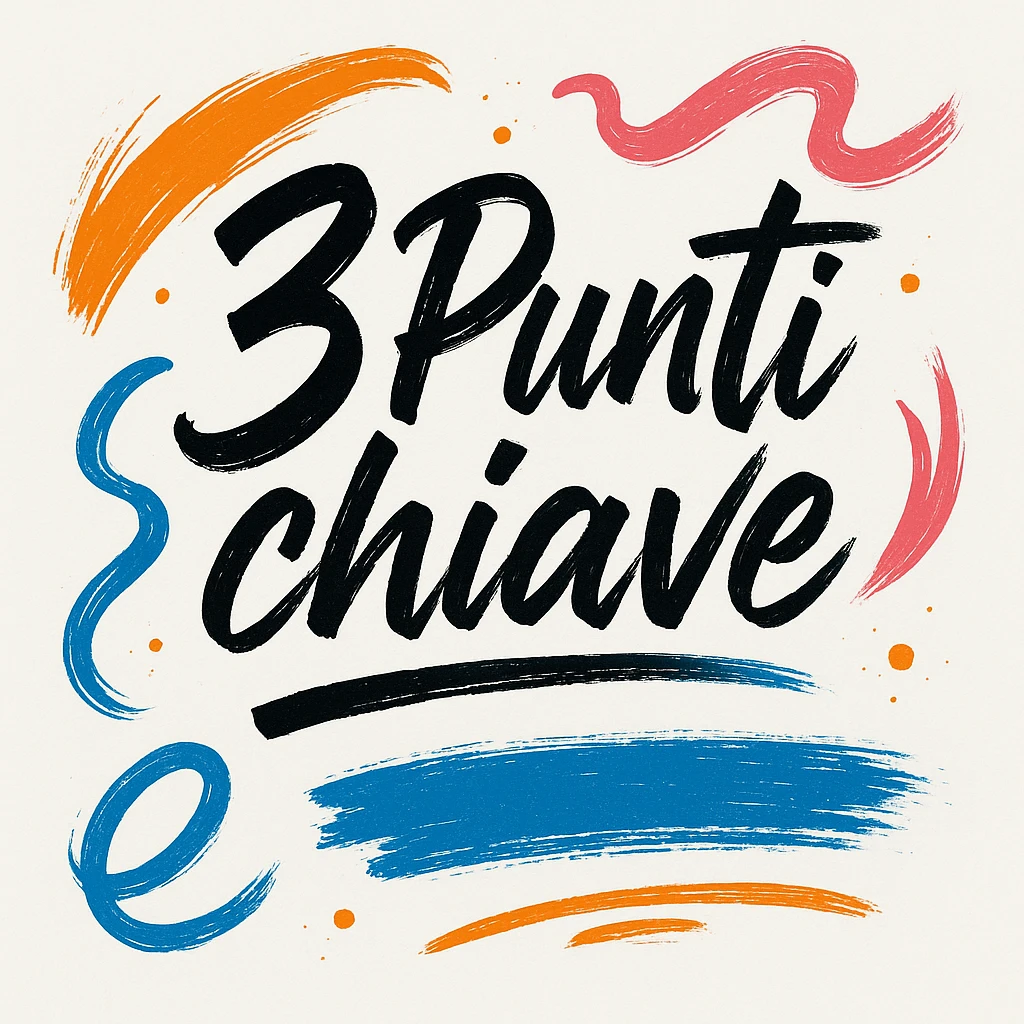 Text '3 Punti chiave' with calligraphic or brush font, color accents, fluid decorations or brush strokes, creative and impactful style for innovative slides emoji