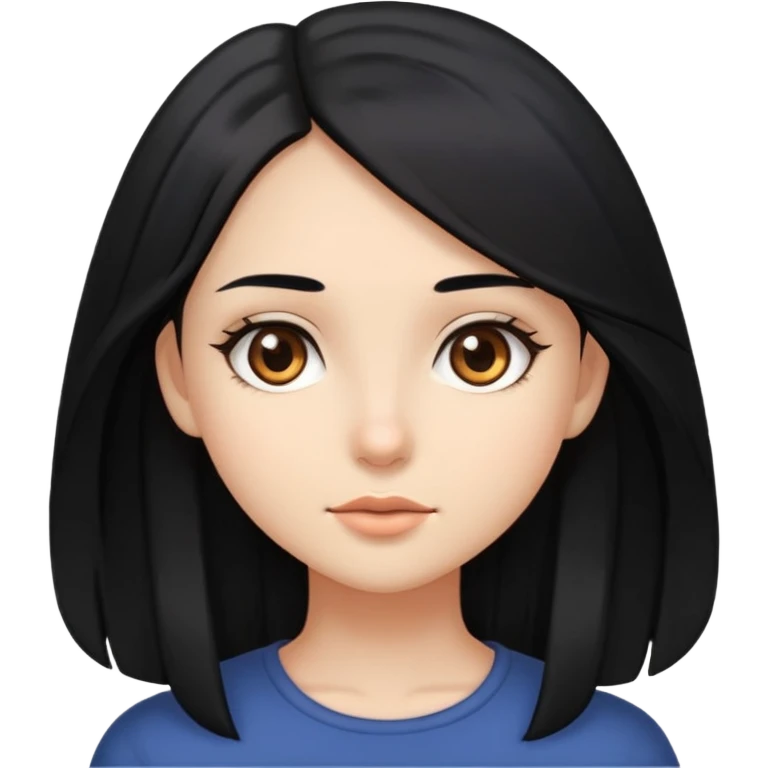 a girl with longer black hair with brown eyes emoji