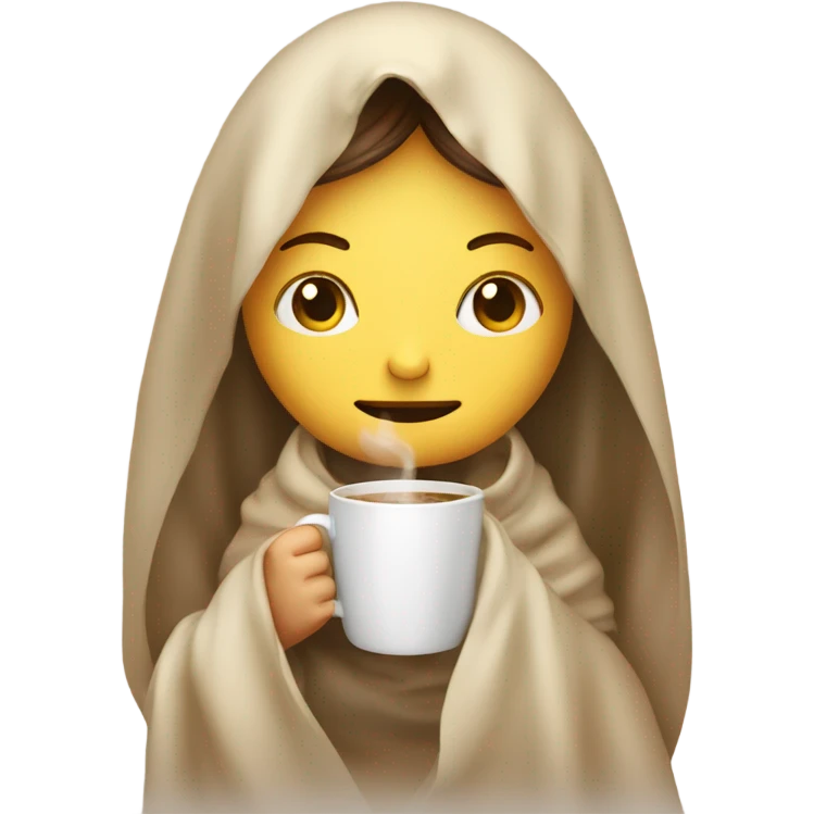 Light girl inside a blanket sipping coffee eyes closed emoji