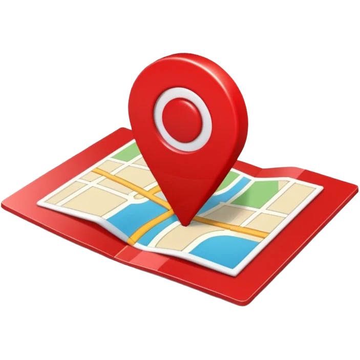 Emoji of a red location pin on a small folded map, iPhone emoji style. Flat design, smooth gradients, rounded edges, soft shadows, clean look, white background emoji