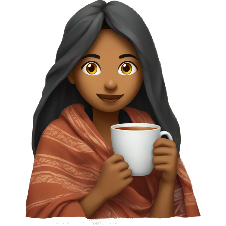 Indian girl inside a blanket sipping tea emoji