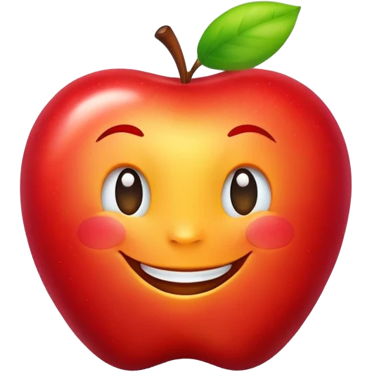 A happy apple emoji with a big smile, vibrant and colorful style. emoji