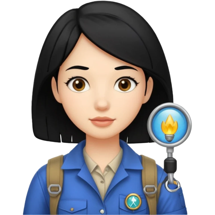 estudiante mujer de odontología con el cabello negro recogido con un explorador  emoji