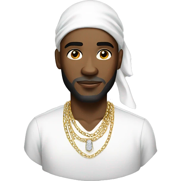 a black rich man wearing a white durag and diamond chains emoji