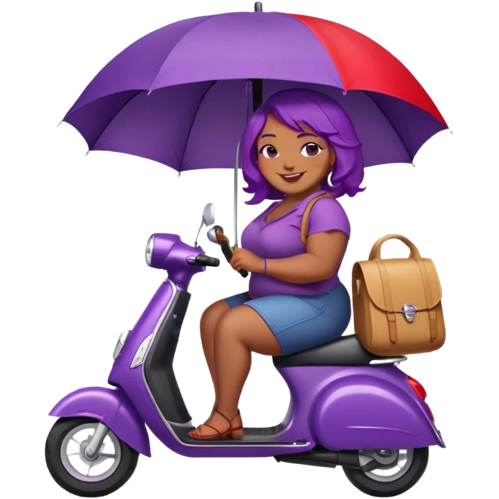 Fat black women with purple hair on a red scooter with an umbrella installed emoji