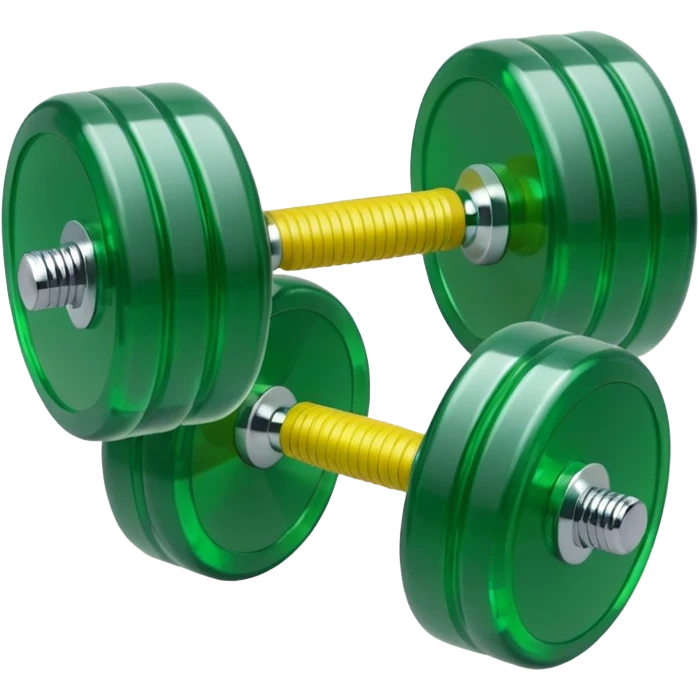 A simple emoji-style icon of a transparent green plastic gym dumbbell logo, folder envelope, slightly open, with clean edges, soft shine, and subtle  emoji