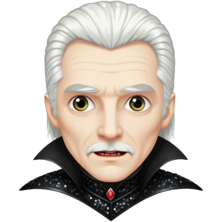 Dracula with white hair, black sequin outfit emoji