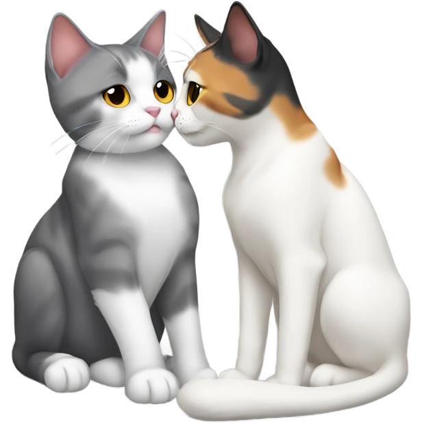 female diluted calico cat kissing male grey and white cat emoji