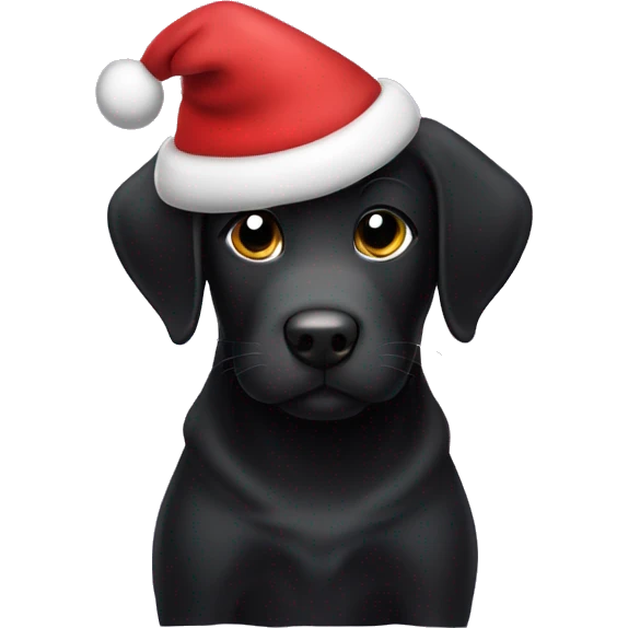 Black lab puppy wearing Christmas hat emoji