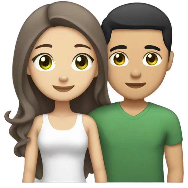 Light skin Asian male with straight black undercut hair and a white female with green eyes and long brown wavy hair tightly hugging each other  emoji
