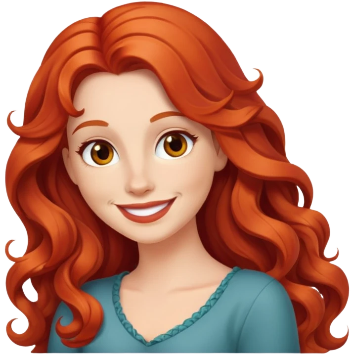 White woman with red long wavy hair and a flirty smile emoji
