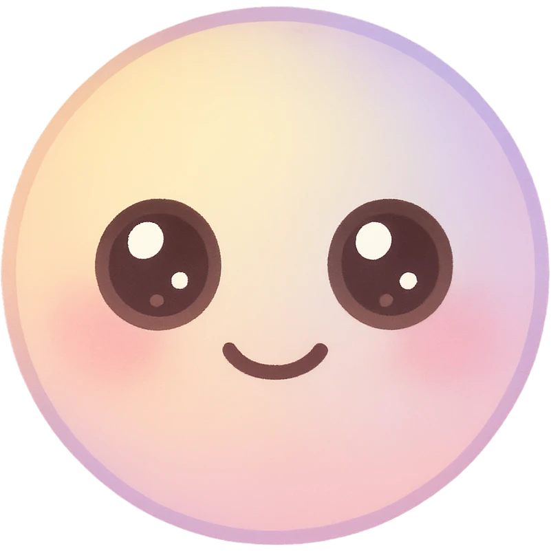 cute emoji, round face, big sparkling eyes, small smile, pastel colors, no background emoji