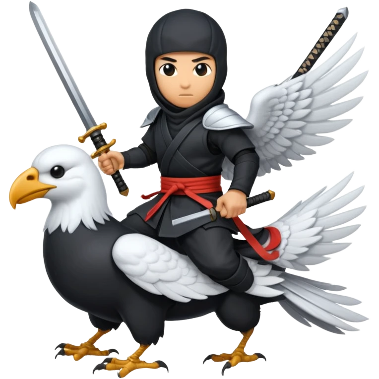 Ninja ride on white crows with big wing and hold sword emoji