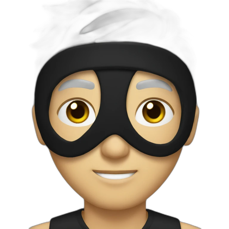 white hair young man with black blindfold on his eyes emoji