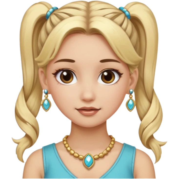 fancy blonde hair girl with ponytails brown makeup and jewellery emoji