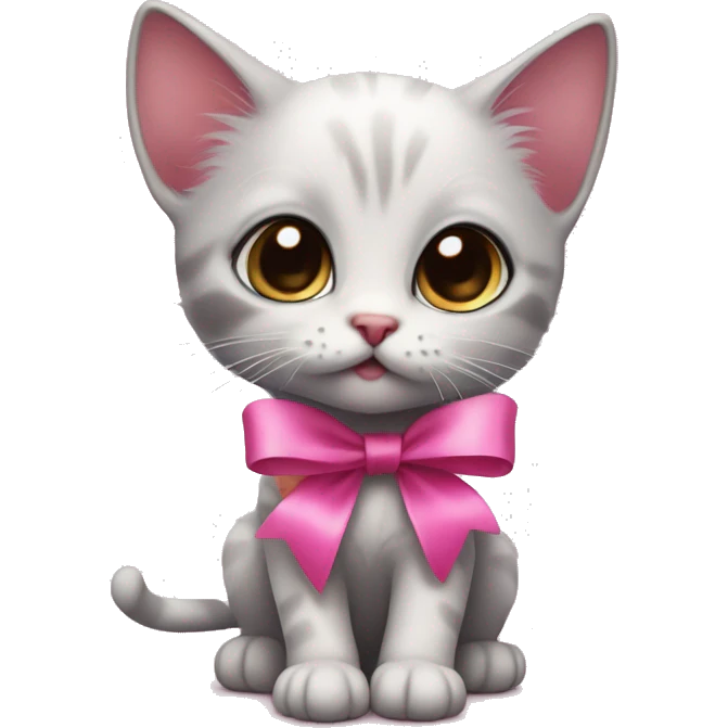Little kitten with a pink ribbon around its neck, with big eyes and pink toungue  emoji