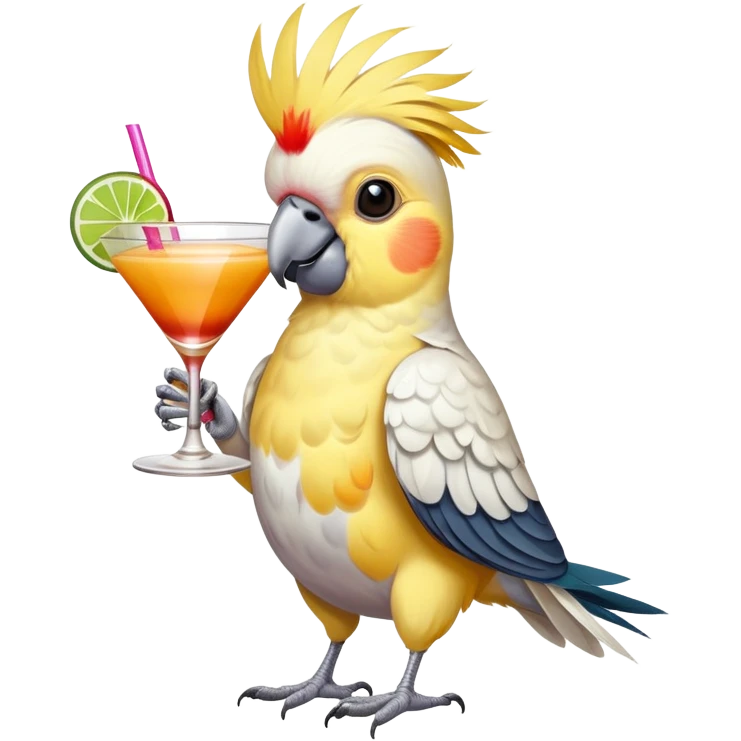 cockatiel bird holding a cocktail emoji