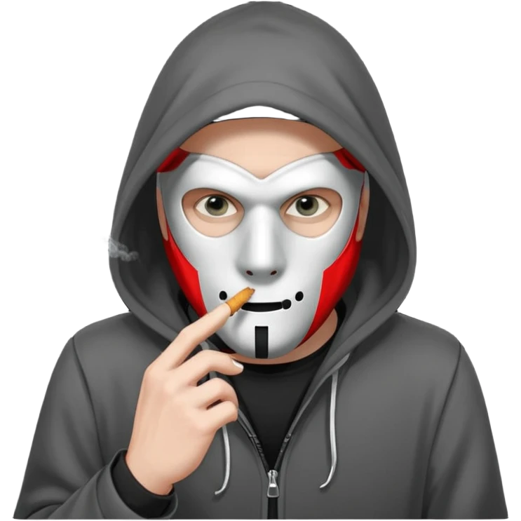 grayscale black mysterious masked hooded man smoking cigarette emoji