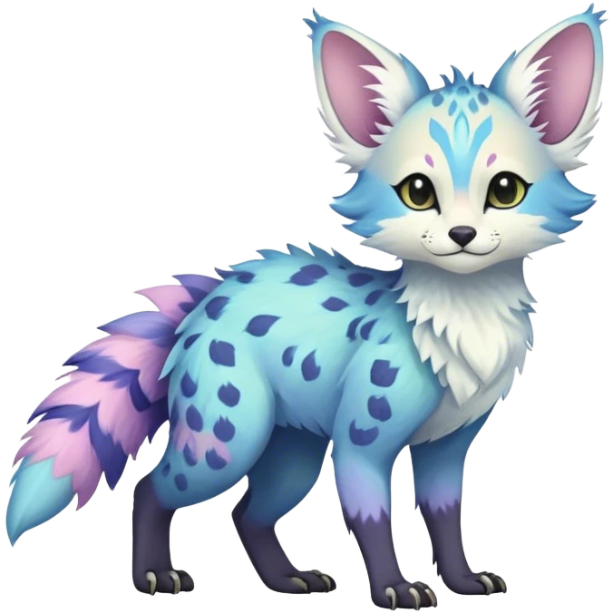 Feral Rare Fantasy pastel Vernid-Trico-species by LiLaiRa, random markings, tufted tail, tufted ears, full body emoji