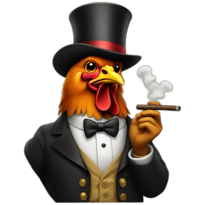  a chicken with a top hat and a money bag smoking a cigar emoji