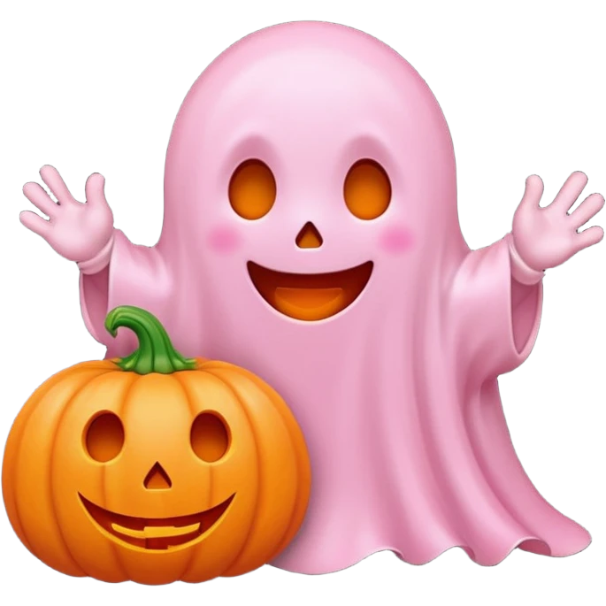 pastel pink ghost with orange pumpkin kawaii style emoji