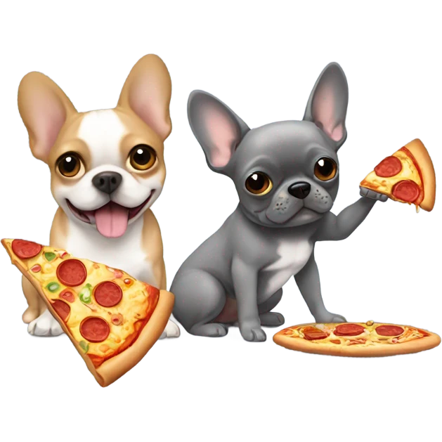 gray frenchie eating pizza with chihuahua emoji
