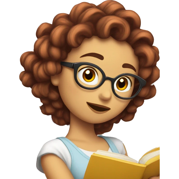 Chica pelirroja con rizos leyendo emoji