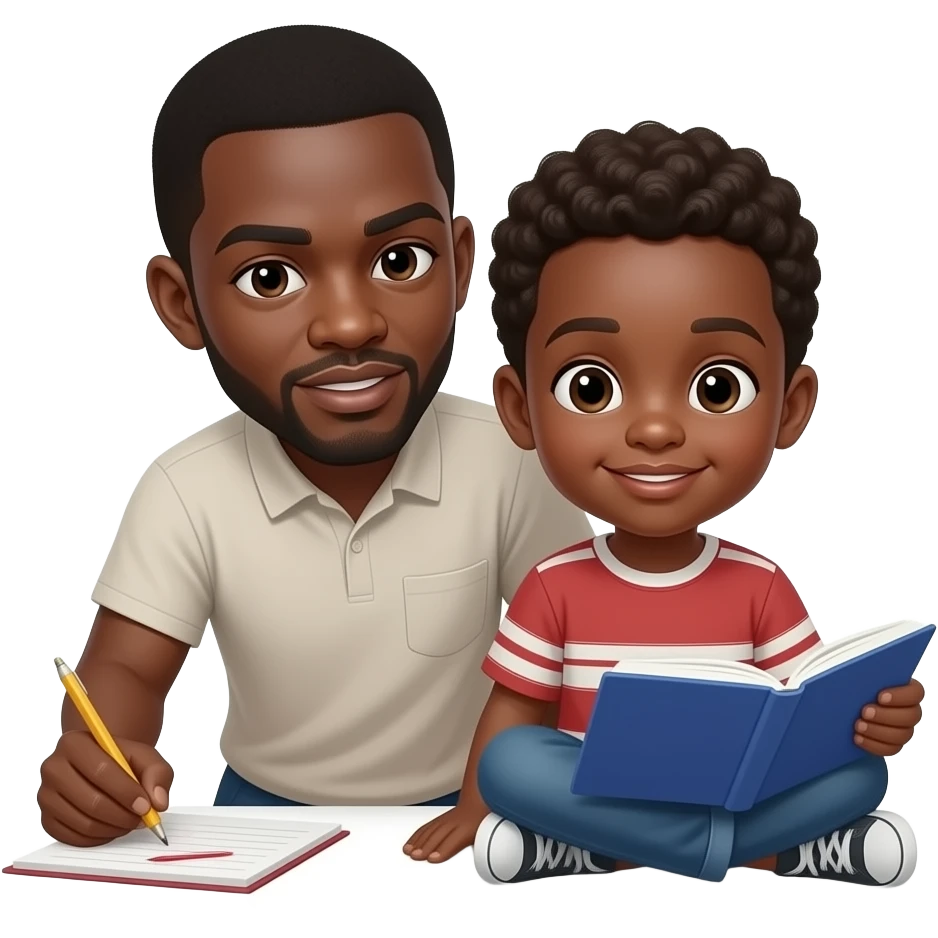 père noir oblige son garçon noir de 7 ans à faire devoir emoji