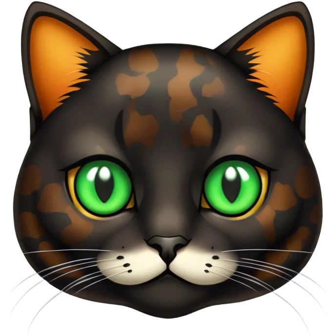 black tortoiseshell cat with green eyes emoji