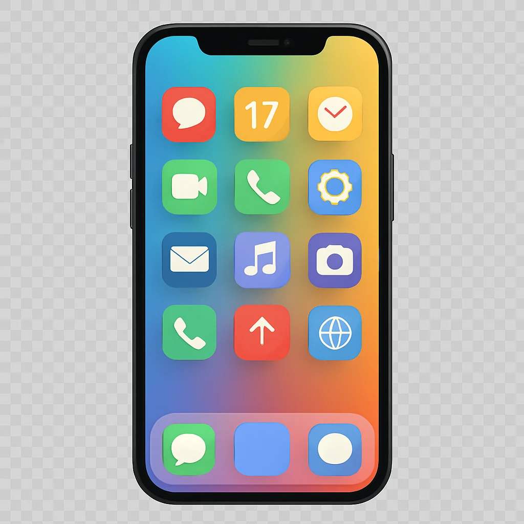 A smartphone with a colorful app screen and rounded corners emoji