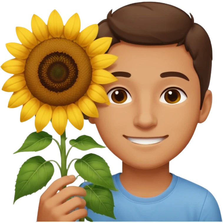 Man smelling sunflower with gentle smile, half body emoji