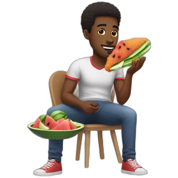 black man eating fried chicken and watermelon emoji