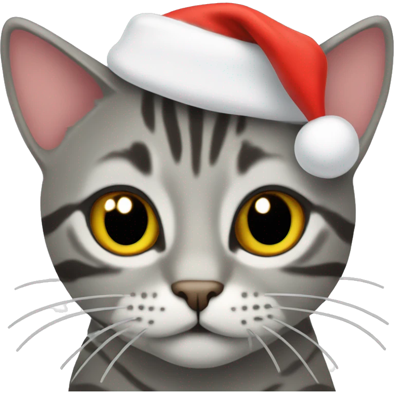 Grey tabby cat in santa hat emoji