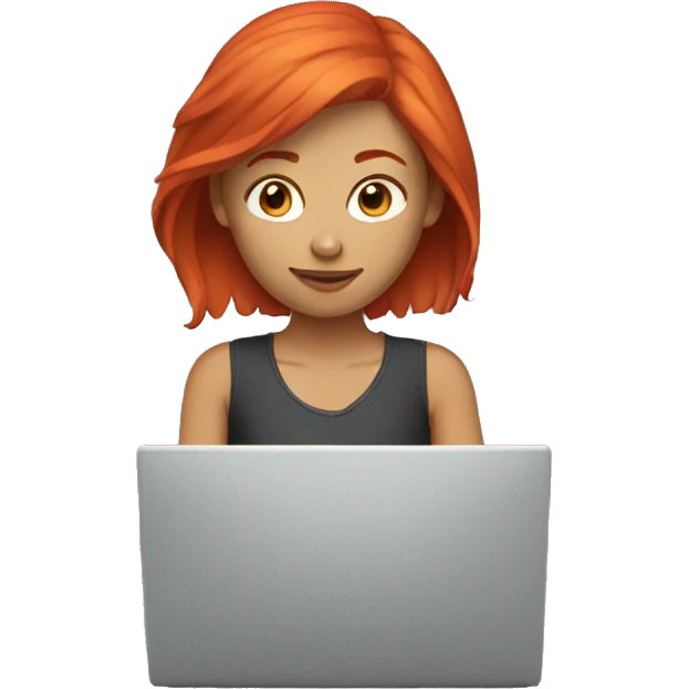 Red hair girl using laptop emoji