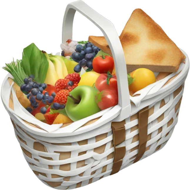 beautiful white picnic basket filled with romantic summer foods with a Summer Core emoji