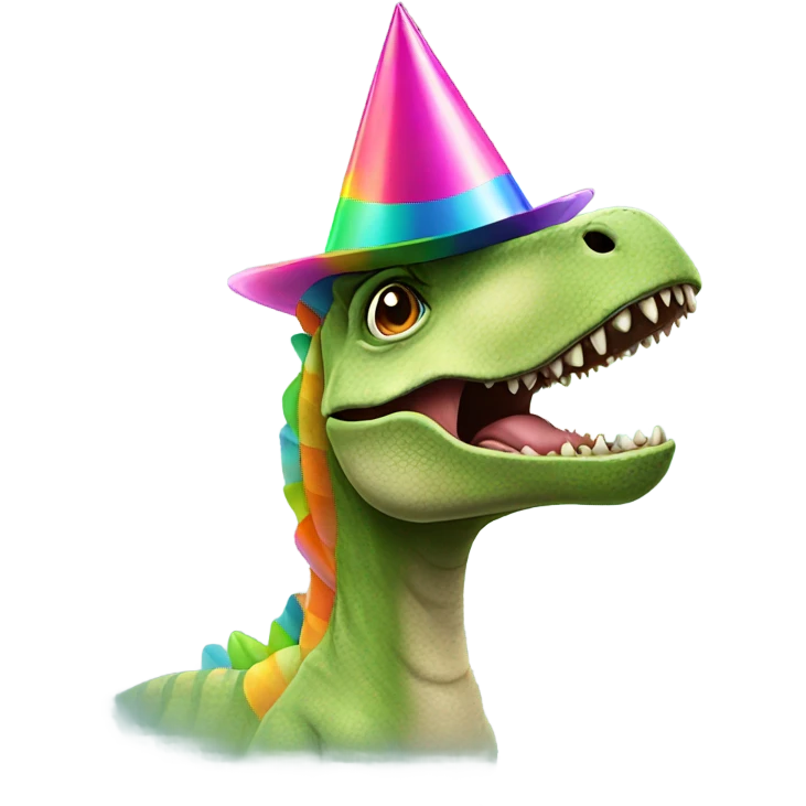Dinosaur with a party hat emoji
