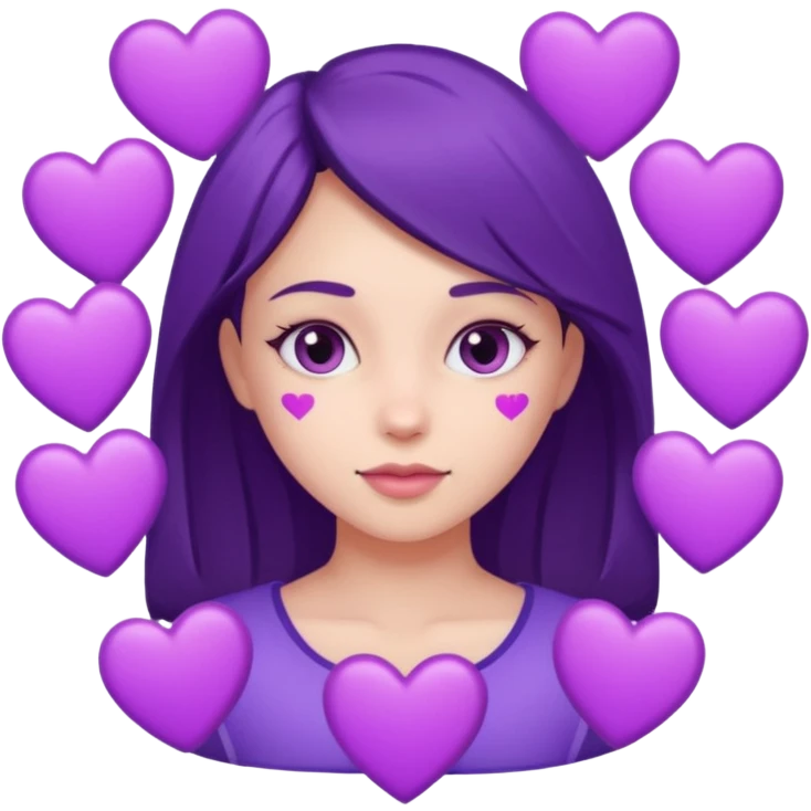 girl surrounded by purple hearts emoji