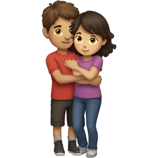 Brunette girl and boy hugging their cat emoji