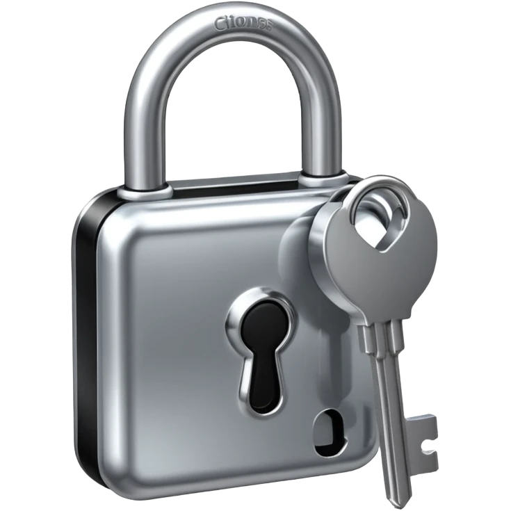A chrome silver lock and key emoji, smooth metallic surfaces, glossy reflections, luxury swag vibe, minimal iOS emoji style, centered on clean white background emoji