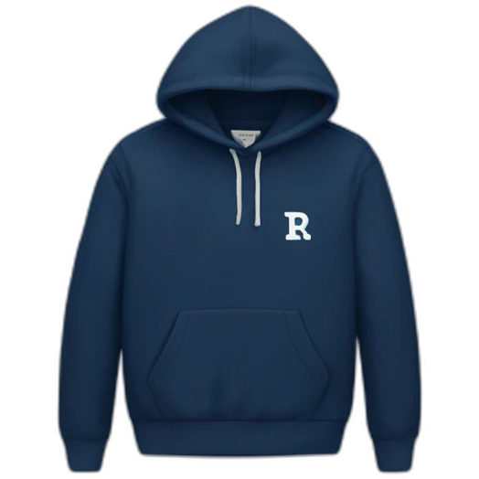 navy hoodie with white letter r on breast pocket emoji